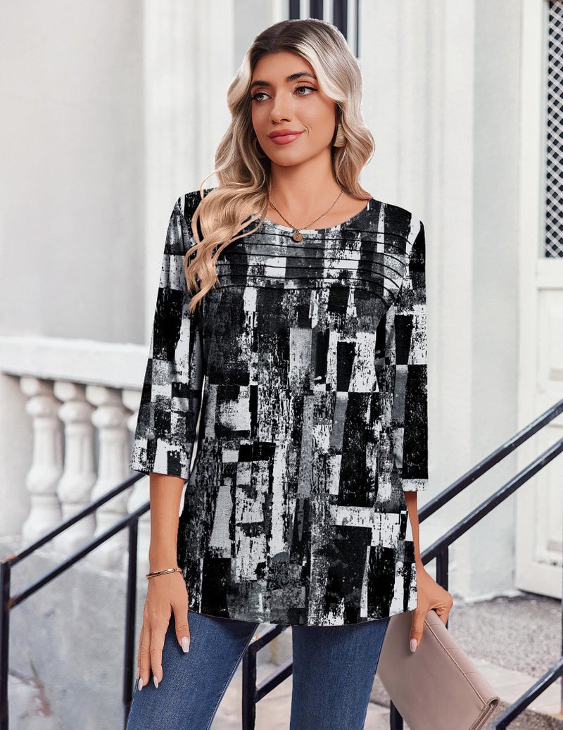 Zeagoo Womens Blouses 3/4 Sleeve Tops Dressy Casual Trendy Crewneck Flattering Shirts Plus Size Tunic Spring Summer Clothes - Image 3