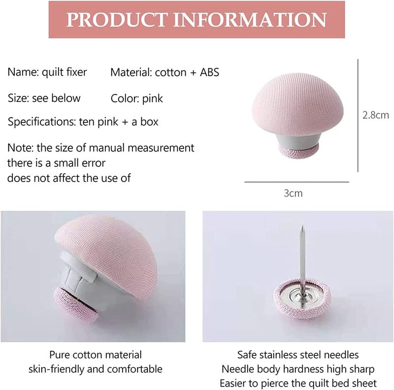 PRAYAS Duvet Clips Duvet Cover Clips Sheet Button Fasteners Mushroom Quilt Fixing Pin for Bedding Accessories Pink Pack of 12 - Image 2
