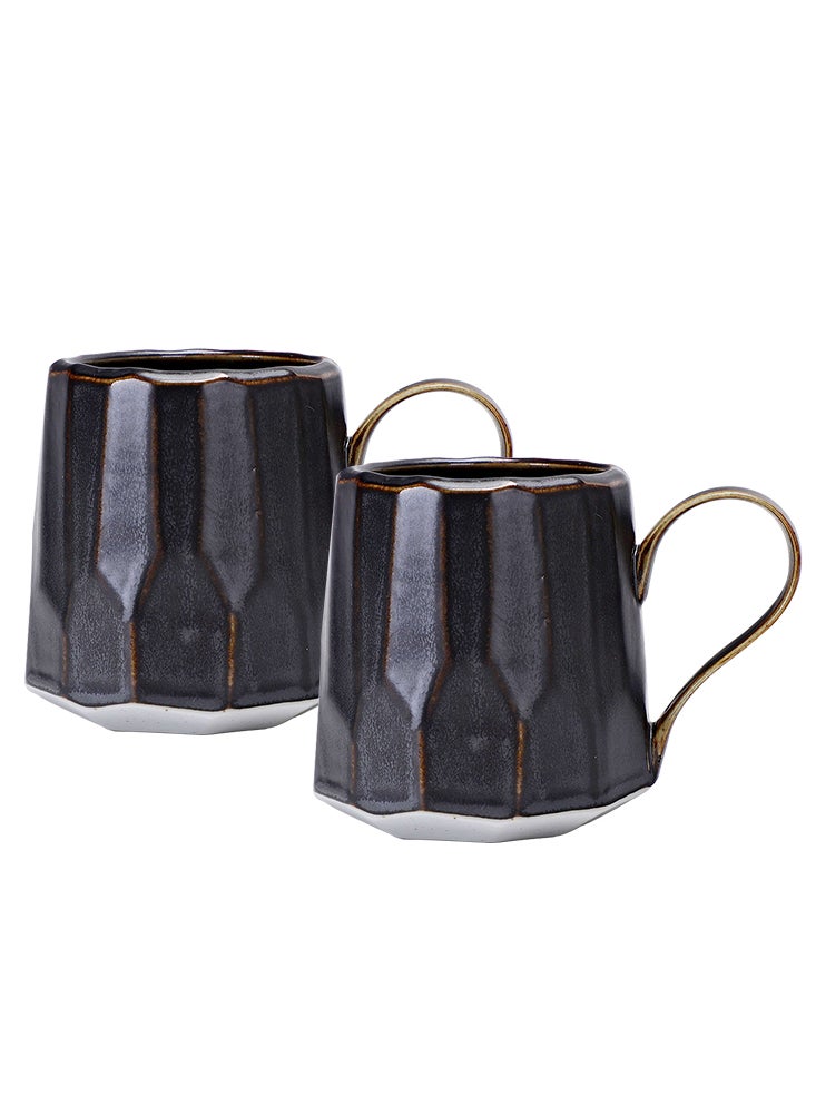 Perfii Set of 2 Handmade 260ml Ceramic Coffee Mug Cups with Large Handle for Coffee and Tea  - Image 1