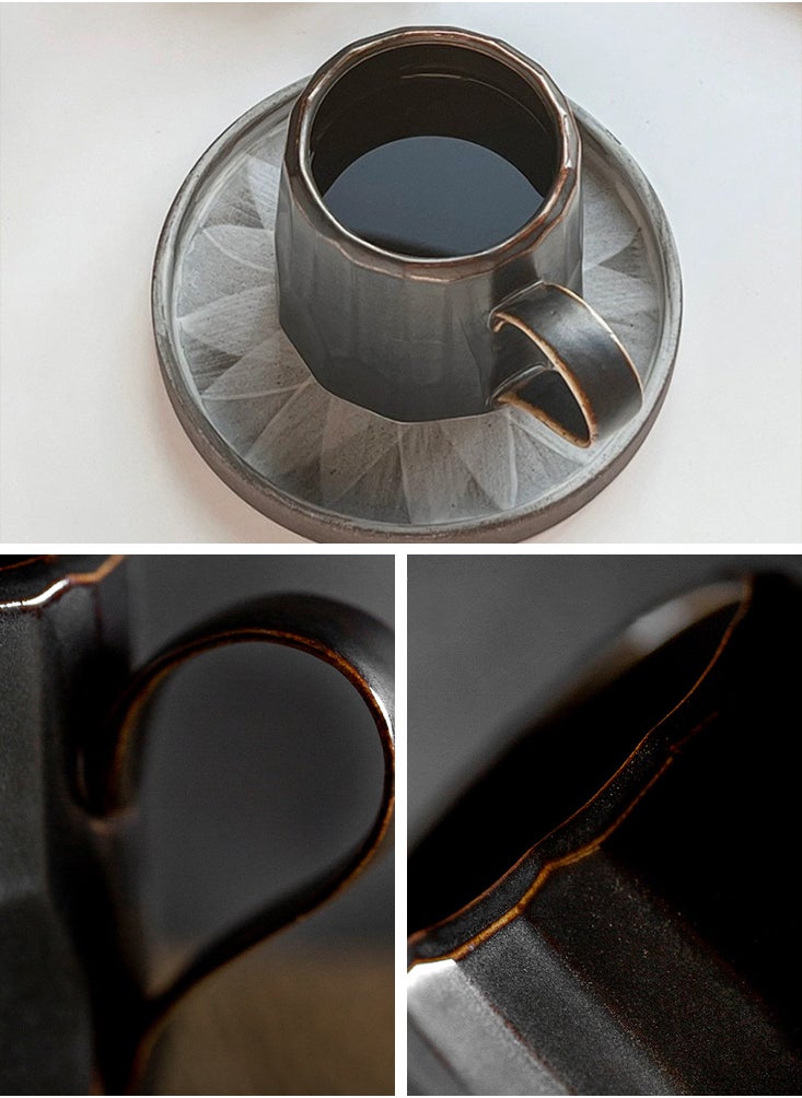 Perfii Set of 2 Handmade 260ml Ceramic Coffee Mug Cups with Large Handle for Coffee and Tea  - Image 4