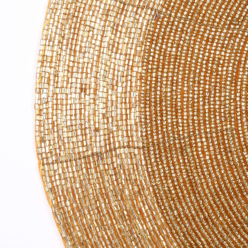Light & Pro Lightnpro Handmade Beaded Placemats Set of 4 - Round Charger Mats - Farmhouse Style Table Decor for Dining, Wedding, Holiday, and Special Occasions - Elegant Glitz Table Setting - 13 Inch Gold - Image 5