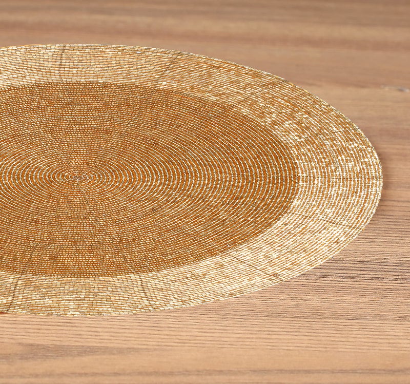 Light & Pro Lightnpro Handmade Beaded Placemats Set of 4 - Round Charger Mats - Farmhouse Style Table Decor for Dining, Wedding, Holiday, and Special Occasions - Elegant Glitz Table Setting - 13 Inch Gold - Image 4