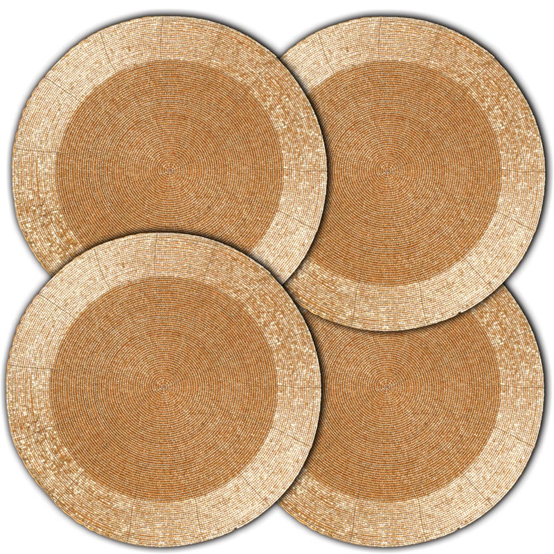 Light & Pro Lightnpro Handmade Beaded Placemats Set of 4 - Round Charger Mats - Farmhouse Style Table Decor for Dining, Wedding, Holiday, and Special Occasions - Elegant Glitz Table Setting - 13 Inch Gold - Image 1