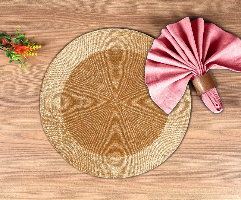 Light & Pro Lightnpro Handmade Beaded Placemats Set of 4 - Round Charger Mats - Farmhouse Style Table Decor for Dining, Wedding, Holiday, and Special Occasions - Elegant Glitz Table Setting - 13 Inch Gold - Image 2