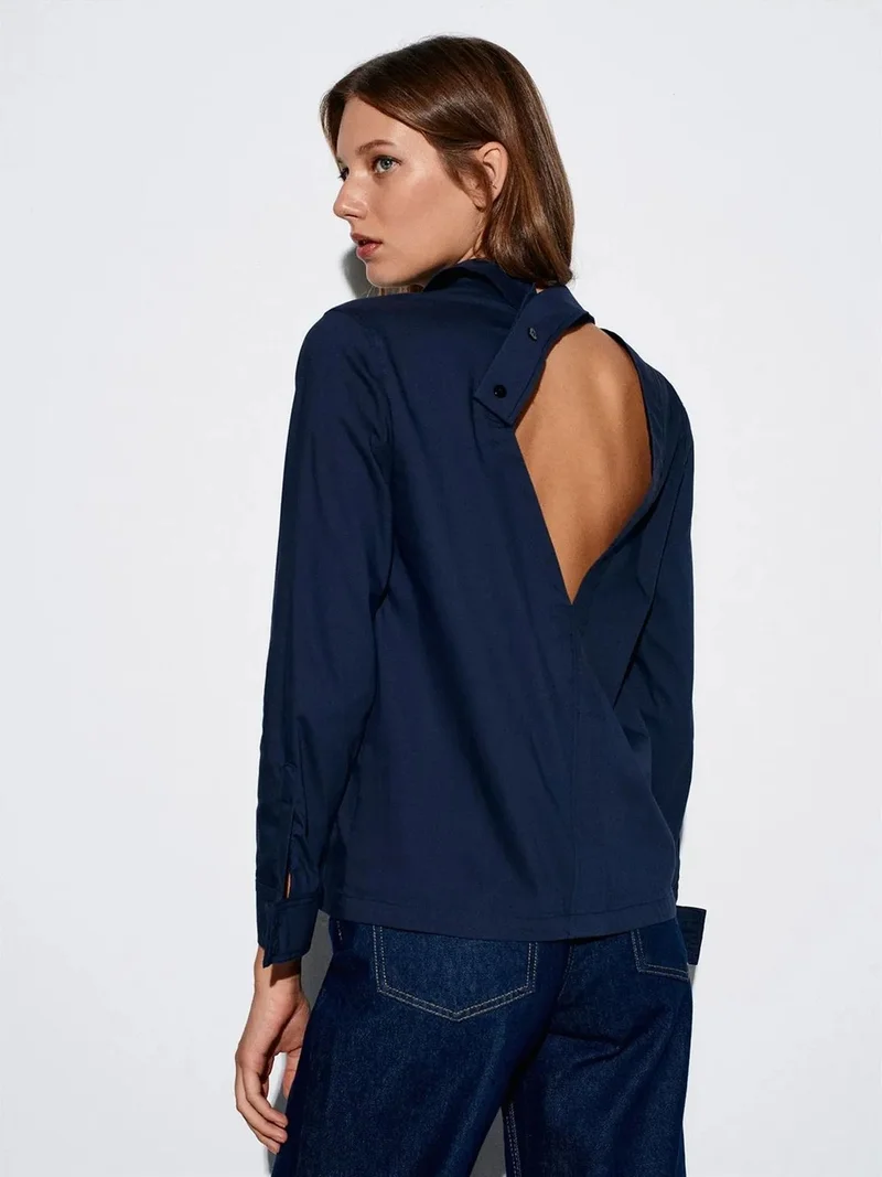 Dilvin DILVIN Women's Solid Woven Cut-out Shirt
