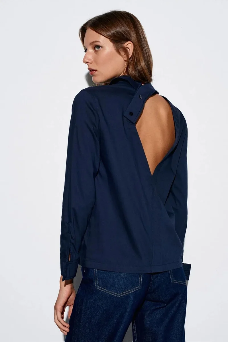 Dilvin Navy Blue DILVIN Cut-Out Long-Sleeve Shirt for Women | Best Price UAE