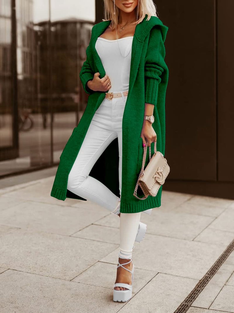 Aoysky Womens Long Cardigans Cable Knitted Open Front Oversized Hooded Outerwear Sweater Coat Green - Image 4