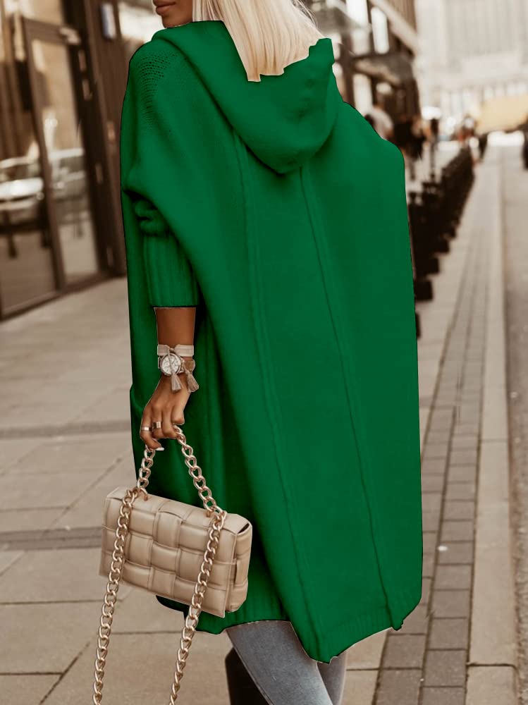 Aoysky Womens Long Cardigans Cable Knitted Open Front Oversized Hooded Outerwear Sweater Coat Green - Image 3