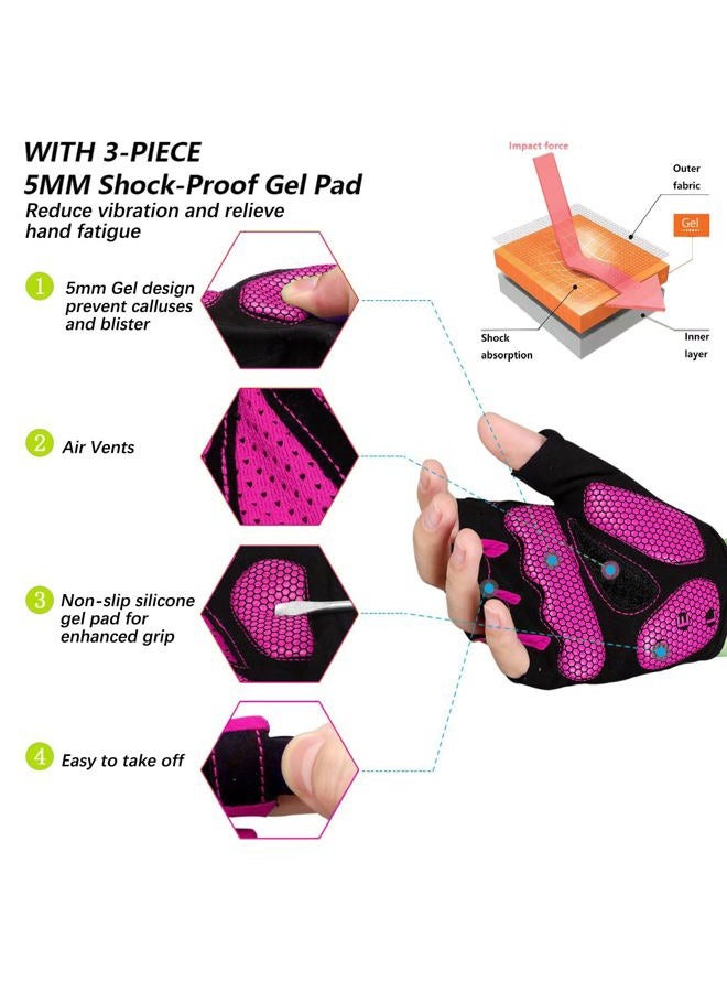 MOREOK Cycling Gloves Bike Gloves for Men/Women-[Breathable Anti-Slip 5MM Gel Pad] Biking Gloves Half Finger Road Bike MTB Bicycle Gloves-050-PINK-L - Image 2