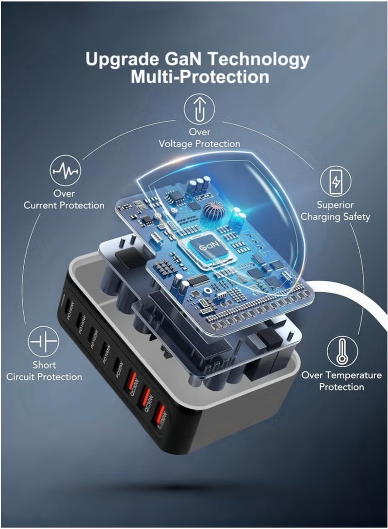 XiuWoo 600W USB A&USB C Charger 8 Ports, Multi-ports Desktop Charging Station Power Adapter Laptop Charger, Fast Charge Wall Plug with Power Cord Black - Image 2