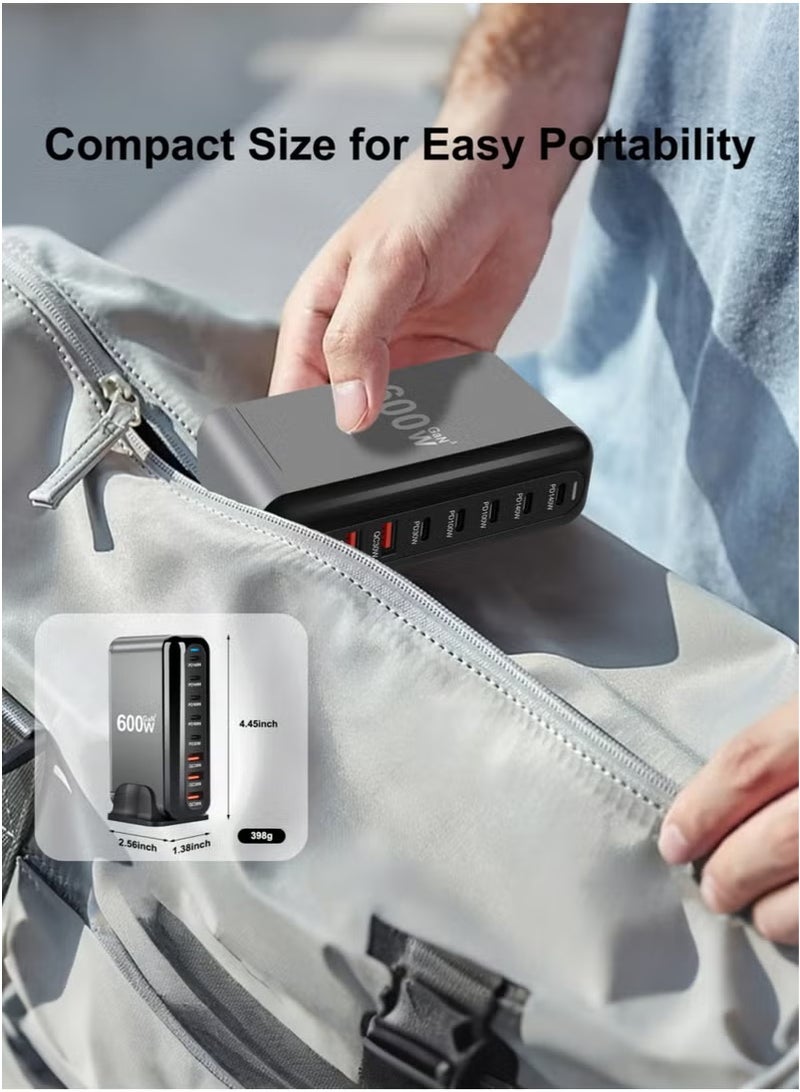 XiuWoo 600W USB A&USB C Charger 8 Ports, Multi-ports Desktop Charging Station Power Adapter Laptop Charger, Fast Charge Wall Plug with Power Cord Black - Image 3