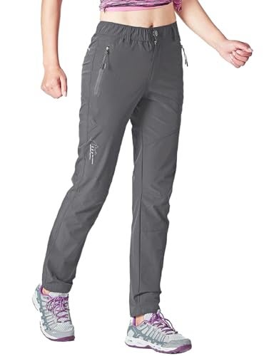 Gopune Women's Hiking Pants Lightweight Quick Dry Water Resistant Elastic Waist Workout Travel Athletic Joggers (Deep Grey,XL) - Image 1