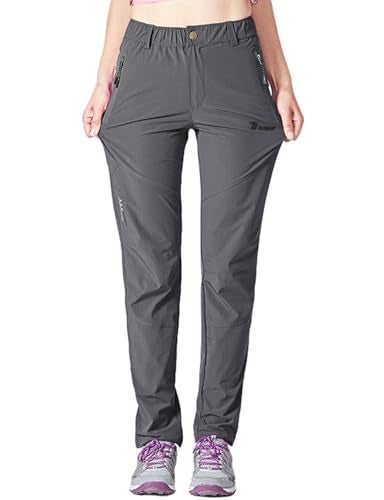 Gopune Women's Hiking Pants Lightweight Quick Dry Water Resistant Elastic Waist Workout Travel Athletic Joggers (Deep Grey,XL) - Image 3