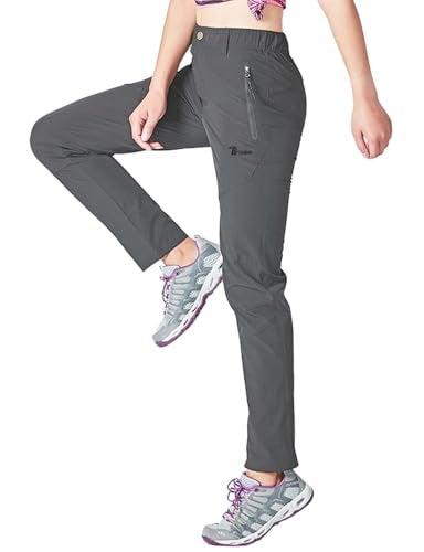 Gopune Women's Hiking Pants Lightweight Quick Dry Water Resistant Elastic Waist Workout Travel Athletic Joggers (Deep Grey,XL) - Image 2