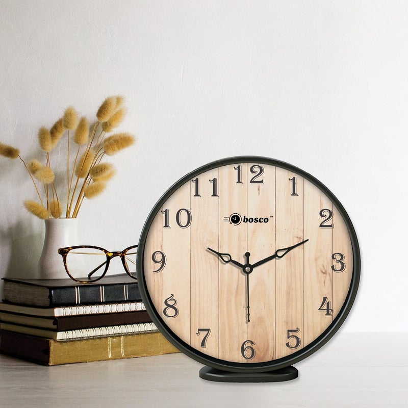Bosco Modern and Decorative Non Ticking Silent, Brown & Black dial Frame 20 CM Table Cum Round Wall Clock for Home, Living Room, Bedroom, Office and Kitchen I BWC-1201 Brown & Black - Image 5