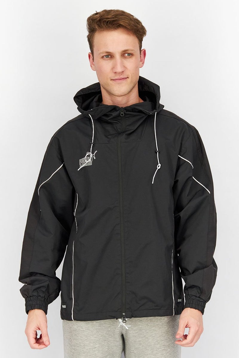 PUMA جاكيت رياضي للرجال بغطاء رأس مناسب للأنشطة الخارجية، أسود - Image 1