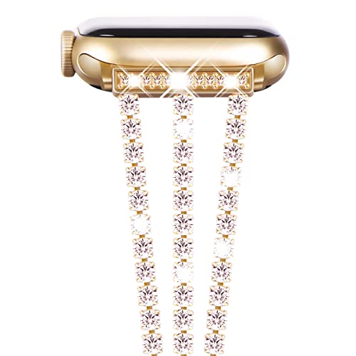 NewWays Compatible for Apple Watch Band 42mm Series 11 10 9 8 7 41mm 40mm SE Series 6 5 4 3 38mm, Sparkling Bling Shiny Diamonds Bracelet for iWatch Band Womens, Gold - Image 1