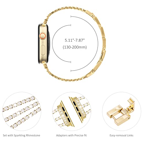 NewWays Compatible for Apple Watch Band 42mm Series 11 10 9 8 7 41mm 40mm SE Series 6 5 4 3 38mm, Sparkling Bling Shiny Diamonds Bracelet for iWatch Band Womens, Gold - Image 3