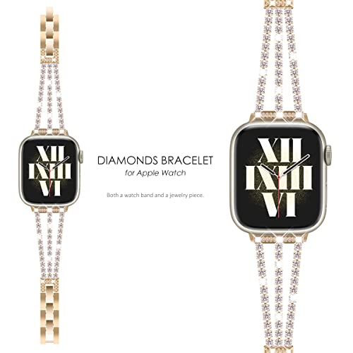 NewWays Compatible for Apple Watch Band 42mm Series 11 10 9 8 7 41mm 40mm SE Series 6 5 4 3 38mm, Sparkling Bling Shiny Diamonds Bracelet for iWatch Band Womens, Gold - Image 2