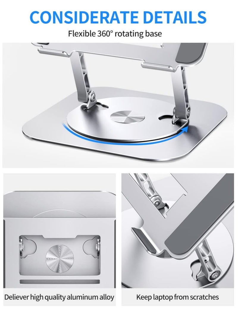 Generic - Adjustable Laptop Stand with 360 Degree Rotating Base, Foldable and Comfortable, Compatible with MacBook Pro up to 16 Inch, Silver - Image 1