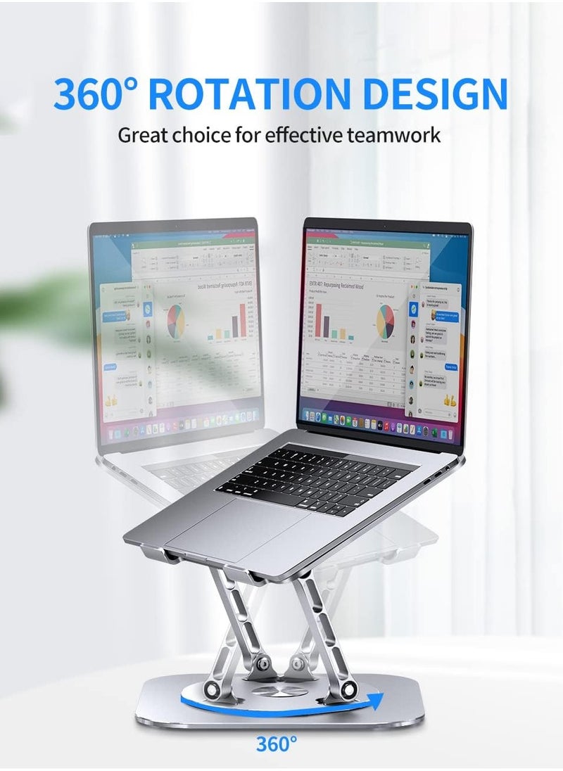Generic - Adjustable Laptop Stand with 360 Degree Rotating Base, Foldable and Comfortable, Compatible with MacBook Pro up to 16 Inch, Silver - Image 1