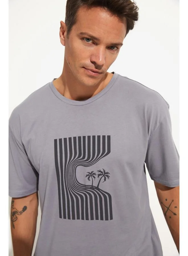 JUNE June Men Oversize Printed Crew Neck Tshirt Grey