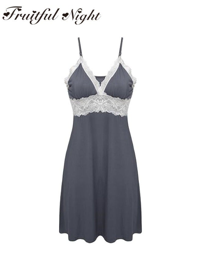 Fruitful Night Sleepwear Womens Chemise Nightgown Full Slip Lace Lounge Dress - Image 5