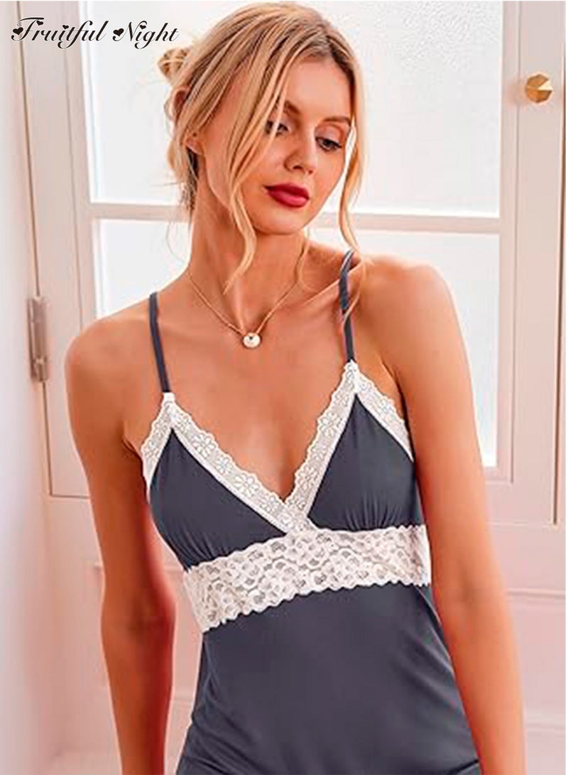 Fruitful Night Sleepwear Womens Chemise Nightgown Full Slip Lace Lounge Dress - Image 4