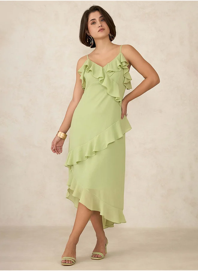 فيرجيو VIRGIO Georgette Ruffle Detailed Midi Dress