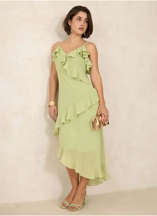 فيرجيو VIRGIO Georgette Ruffle Detailed Midi Dress