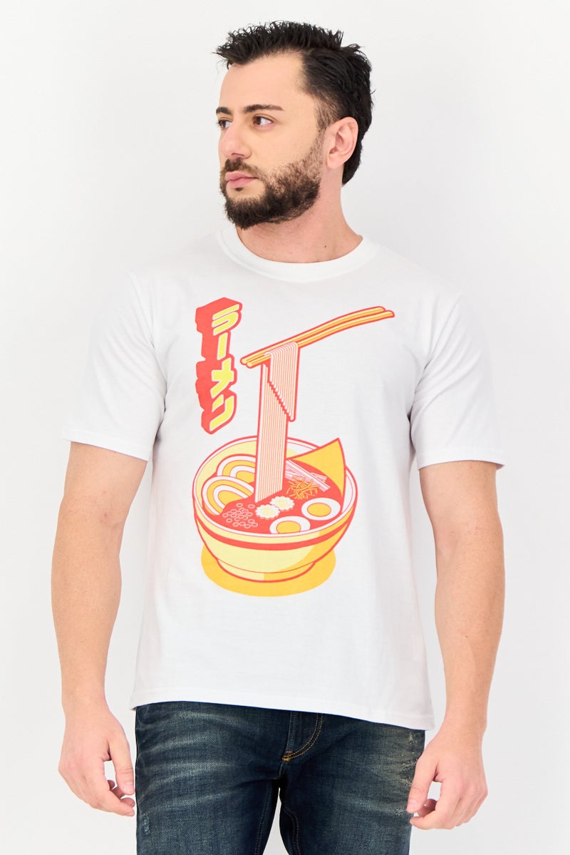 YOTO تي شيرت رجالي بأكمام قصيرة وياقة دائرية، مطبوع برسومات، أبيض - Image 1