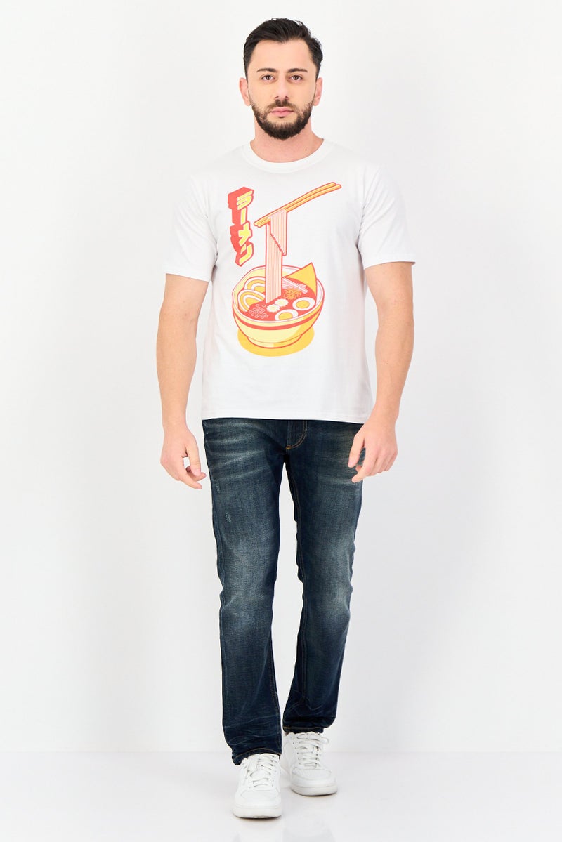 YOTO تي شيرت رجالي بأكمام قصيرة وياقة دائرية، مطبوع برسومات، أبيض - Image 3