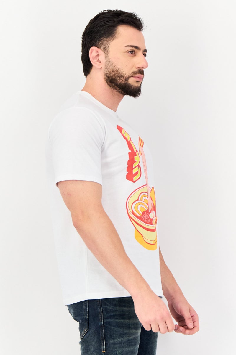 YOTO تي شيرت رجالي بأكمام قصيرة وياقة دائرية، مطبوع برسومات، أبيض - Image 2