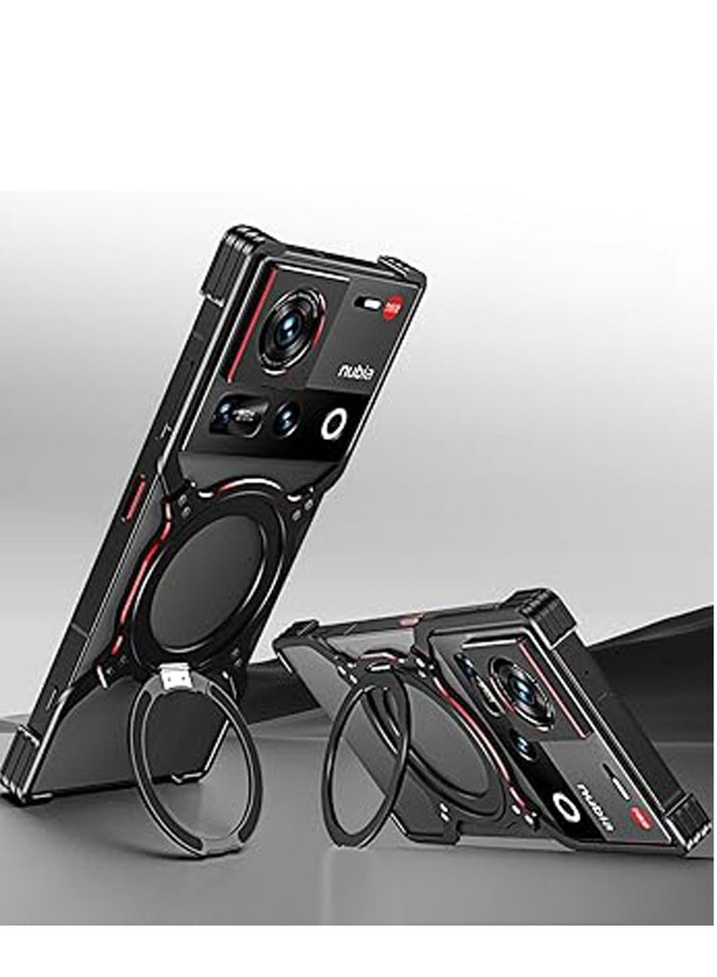 General Metal Case for ZTE Nubia Z70 Ultra, Aluminum Alloy Cooling Phone Case with 360° Rotatable Ring Stand & Lens Protection, Hollow Bezel-Less Protective Cover  - Image 1