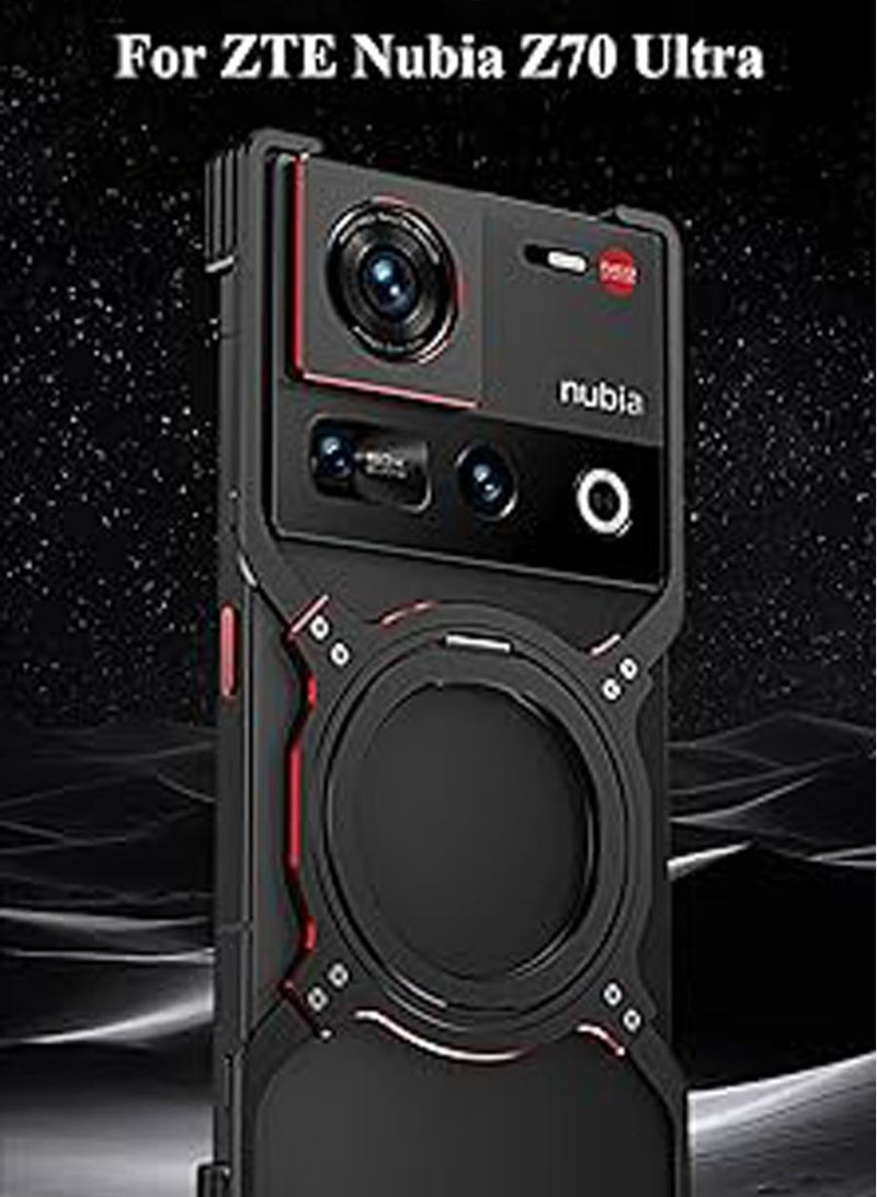General Metal Case for ZTE Nubia Z70 Ultra, Aluminum Alloy Cooling Phone Case with 360° Rotatable Ring Stand & Lens Protection, Hollow Bezel-Less Protective Cover  - Image 3