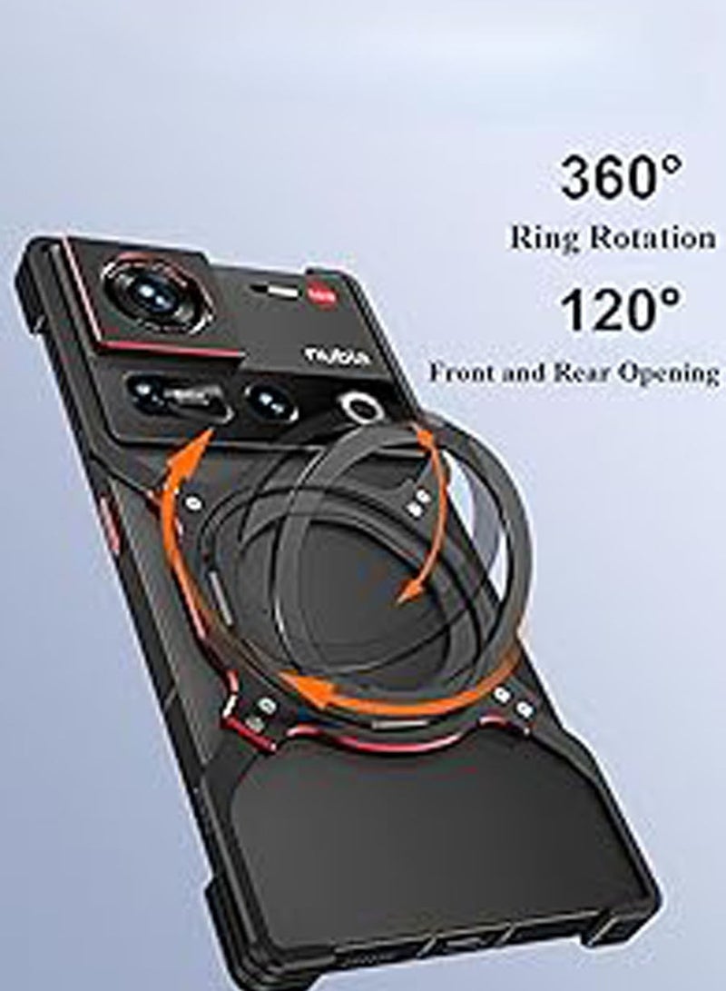 General Metal Case for ZTE Nubia Z70 Ultra, Aluminum Alloy Cooling Phone Case with 360° Rotatable Ring Stand & Lens Protection, Hollow Bezel-Less Protective Cover  - Image 4