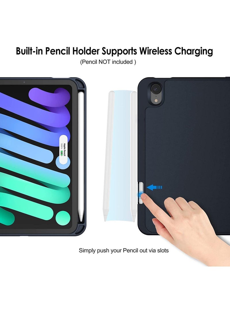 كابتن تيك جراب لجهاز iPad Mini 6 (طراز 2021 مقاس 8.3 بوصة) مزود بحامل أقلام يدعم شحن قلم رصاص ثانٍ غطاء تابلت نحيف مزود بظهر ناعم من مادة TPU للاستيقاظ / النوم التلقائي - Image 5