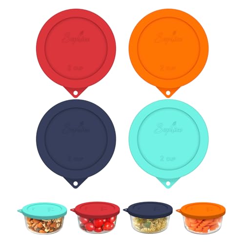 Sophico 2 Cup Round Silicone Storage Cover Lids Replacement for Anchor Hocking and Pyrex 7200-PC Glass Bowls (Container not Included) | Mix | 4 Pack - Image 1