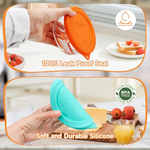 Sophico 2 Cup Round Silicone Storage Cover Lids Replacement for Anchor Hocking and Pyrex 7200-PC Glass Bowls (Container not Included) | Mix | 4 Pack - Image 4