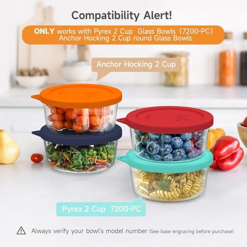 Sophico 2 Cup Round Silicone Storage Cover Lids Replacement for Anchor Hocking and Pyrex 7200-PC Glass Bowls (Container not Included) | Mix | 4 Pack - Image 2