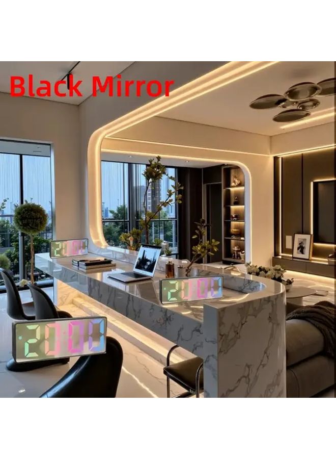 White Mirror LED Digital Alarm Clock Large Screen Adjustable Brightness Bedside Mode - Image 1