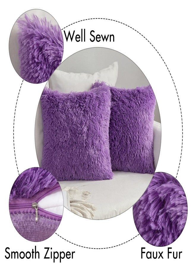 MIULEE Pack of 2 Luxury Faux Fur Throw Pillow Cover Deluxe Winter Decorative Plush Pillow Case Cushion Cover Shell for Sofa Bedroom Car 18 x 18 Inch Purple - Image 2