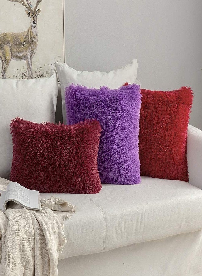 MIULEE Pack of 2 Luxury Faux Fur Throw Pillow Cover Deluxe Winter Decorative Plush Pillow Case Cushion Cover Shell for Sofa Bedroom Car 18 x 18 Inch Purple - Image 5
