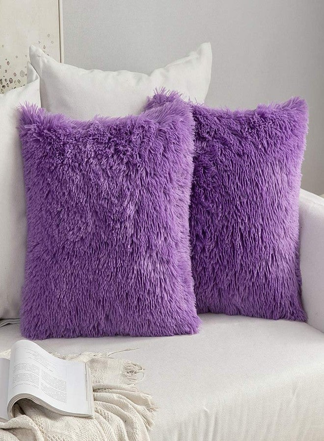 MIULEE Pack of 2 Luxury Faux Fur Throw Pillow Cover Deluxe Winter Decorative Plush Pillow Case Cushion Cover Shell for Sofa Bedroom Car 18 x 18 Inch Purple - Image 1