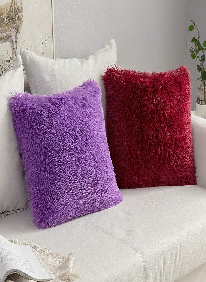 MIULEE Pack of 2 Luxury Faux Fur Throw Pillow Cover Deluxe Winter Decorative Plush Pillow Case Cushion Cover Shell for Sofa Bedroom Car 18 x 18 Inch Purple - Image 4