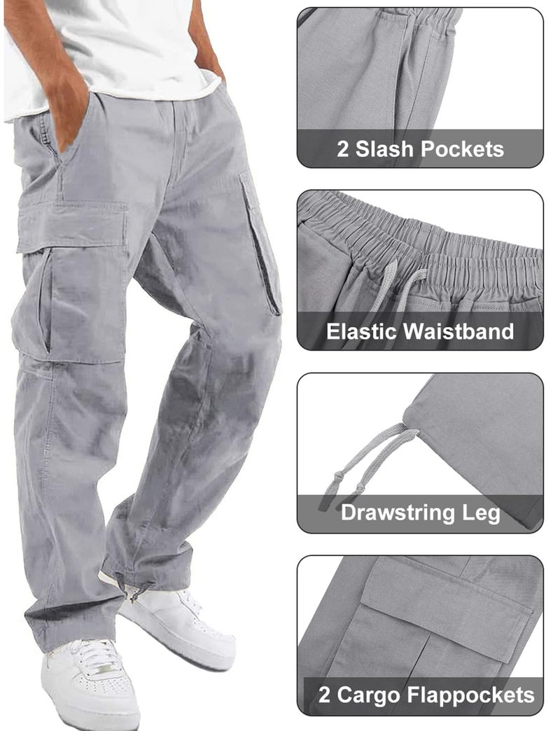 whox Mens Cargo Pants Casual Outdoor Hiking Pants for Men Athletic Joggers Sweatpants Lightgrey - Image 5