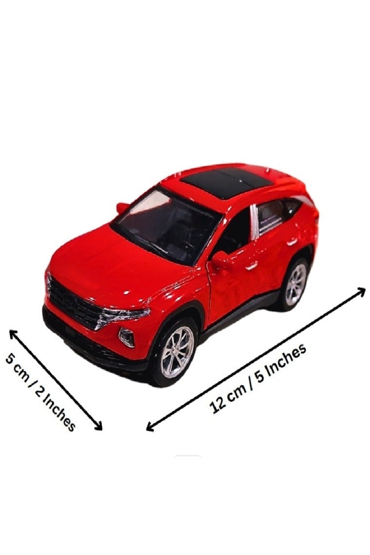 داي كاست سيارة هيونداي توسان SUV نموذج مصبوب بمقياس 1/46 مع أضواء وصوت – سيارة رياضية مصنوعة من سبيكة معدنية مصبوبة – أبواب أمامية تفتح – الحجم حوالي 12.7 سم (بدون صندوق - أحمر) - Image 2