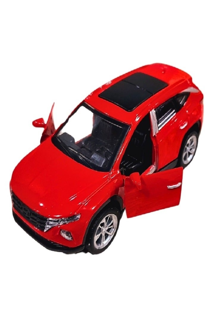 داي كاست سيارة هيونداي توسان SUV نموذج مصبوب بمقياس 1/46 مع أضواء وصوت – سيارة رياضية مصنوعة من سبيكة معدنية مصبوبة – أبواب أمامية تفتح – الحجم حوالي 12.7 سم (بدون صندوق - أحمر) - Image 3