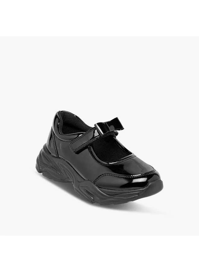 Flora Bella By Shoexpress Girls Bow Detail Mary Jane School Shoes with Hook and Loop Closure