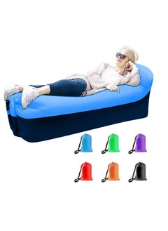 Generic Portable Inflatable Lounger Air Sofa Hammock, Waterproof with Anti-Leak Design, Pillow-Shaped for Extra Comfort, Ideal for Lakeside, Beach, Camping, Picnics & Music Festivals (Blue)  - Image 1